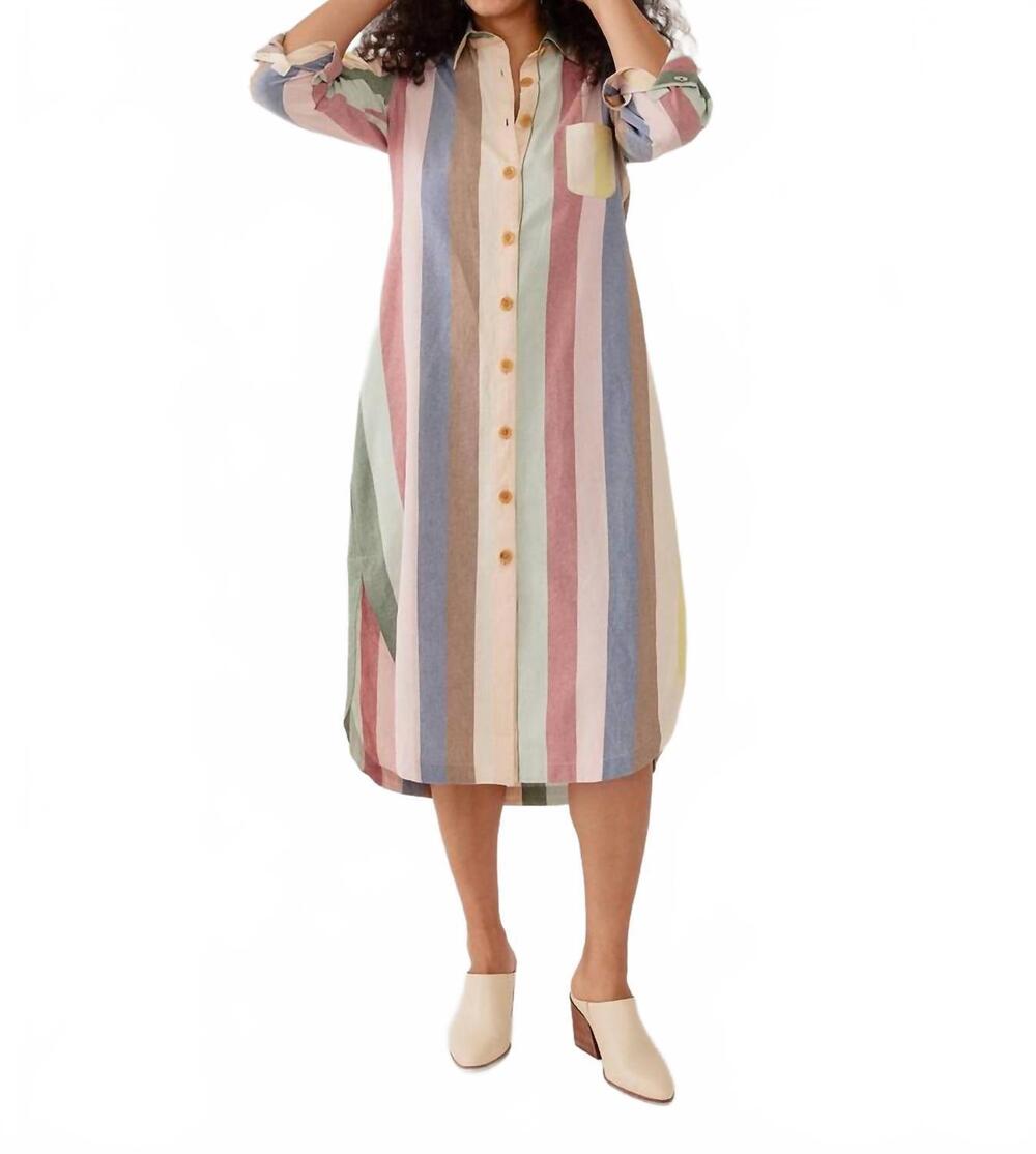 NEW MATA TRADERS sutton midi shirtdress in vintage rainbow